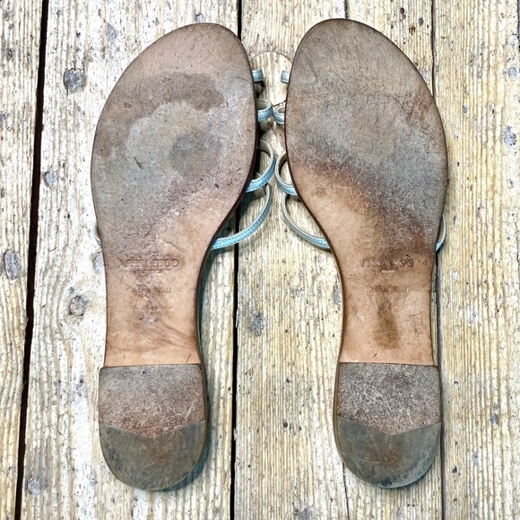 Jimmy Choo Rocco Silver Flat Sandals Size 41 | Metallic Leather Designer Slides - Picture 3 of 10